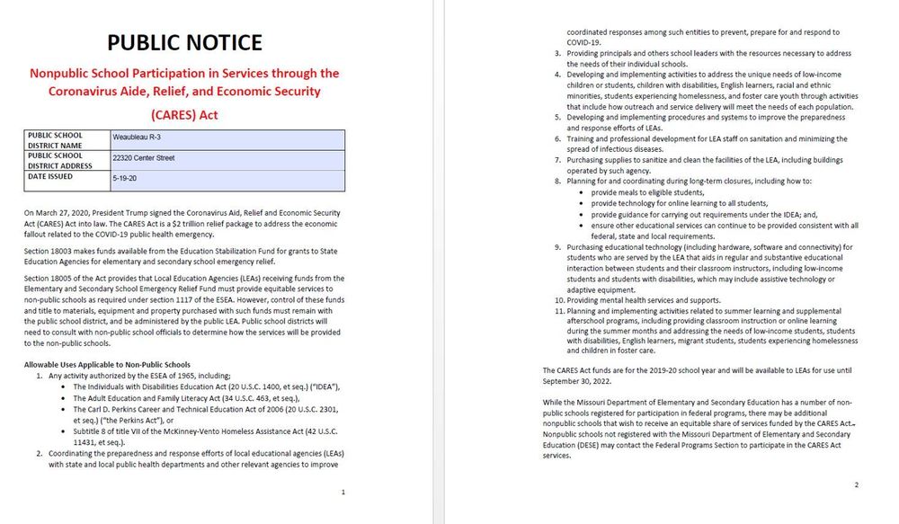 Public Notice - CARES ACT